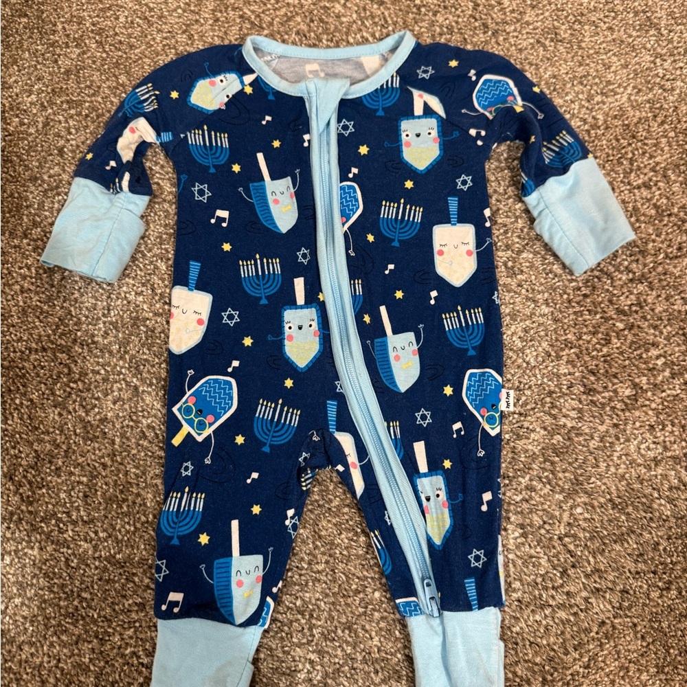 Little Sleepies Hanukkah‎ Dreidels Menorah Bamboo Zippy Preemie Blue Pajamas